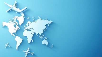 Poster - A stylized world map with airplanes, symbolizing travel and global connectivity.