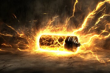 Fototapete - A battery is exploding in a fiery explosion