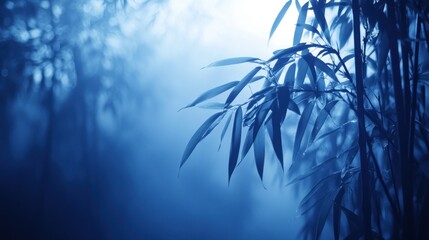 Poster - A serene blue-toned image of bamboo leaves, evoking tranquility and nature's beauty.