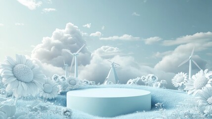 Poster - A serene landscape featuring wind turbines and flowers, emphasizing sustainability and nature.