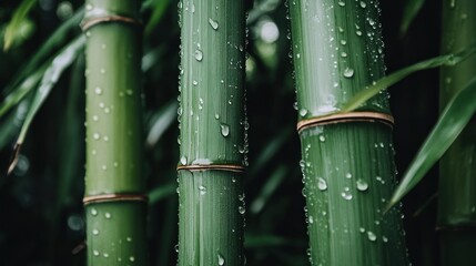 Sticker - Close-up of bamboo stalks with water droplets, showcasing nature's beauty.