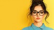 © Coffee Cafe Lover - Funky Anime Vector Illustration of Stylish Lady in Minimalist Adobe Illustrator Style on Bright Yellow Background