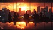 © Johannes - Business Team Meeting in a Modern Office at Sunset. Blurred silhouette of a business team having a meeting in a modern office with city skyline