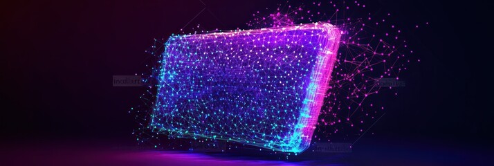 Wall Mural - A digital representation of a tablet with vibrant, glowing particles.