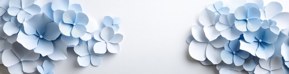 Wall Mural - A serene arrangement of light blue paper flowers on a textured white background.