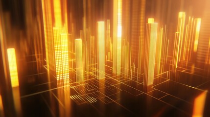Poster - Golden Abstract Cityscape with Lights and Patterns