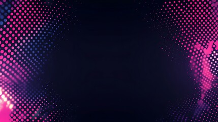 Abstract black background with pink and blue glowing halftone pattern.