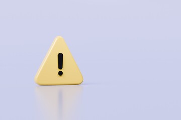 Wall Mural - 3d warning caution icon sign symbol isolated on purple background. error alert safety concept.3d min