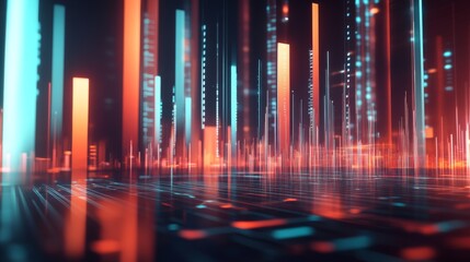 Poster - futuristic digital landscape with light beams