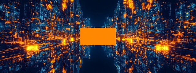 Aufkleber - Abstract digital background with orange rectangle in the middle.