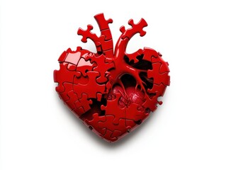 Red puzzle heart symbolizing love and emotional connection