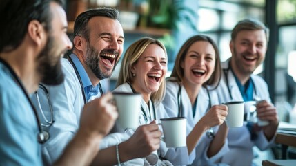 Joyful Medical Professionals Enjoying Coffee Together