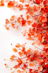 Poster - Delicate red leaf clusters spread across a pristine white canvas, showcasing an artistic arrangement that highlights the intricate details of natures design, inviting a sense of tranquility