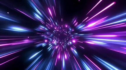 Abstract background with glowing purple and blue light streaks.