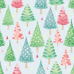 pastel watercolor christmas tree vector seamless pattern