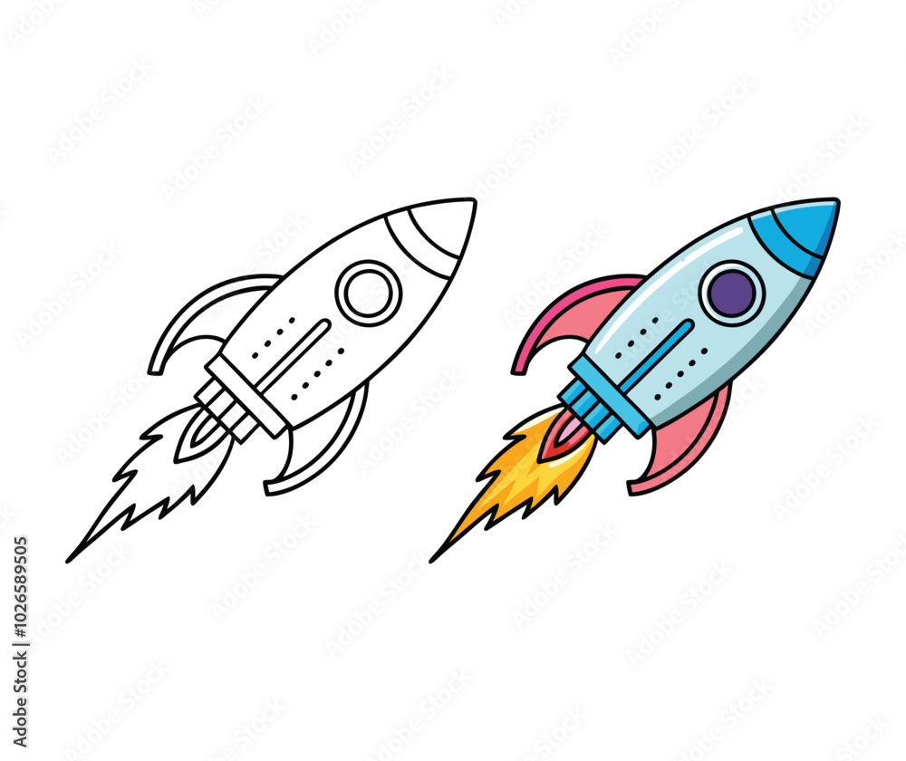 rocket ship vector illustration a coloring book page for kids activity ...