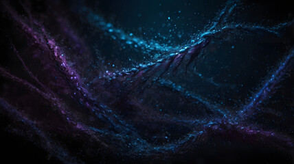 Poster - Abstract Dark Energy: A mesmerizing abstract digital art piece featuring intricate, glowing lines of purple and blue light dancing against a dark backdrop.
