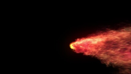 Wall Mural - burning meteor side view on transparent background 3d rendering of fire particle simulation with alp