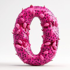 3D number 0 with dragon fruit beans texture realistic modern design, soft lighting, white background