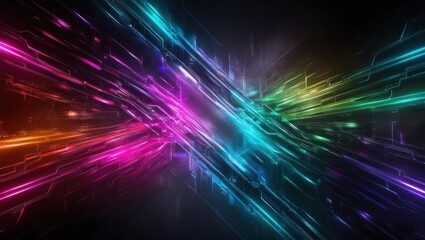 Poster - Vibrant Abstract Digital Artwork Featuring Rainbow Colors and Dynamic Light Streaks