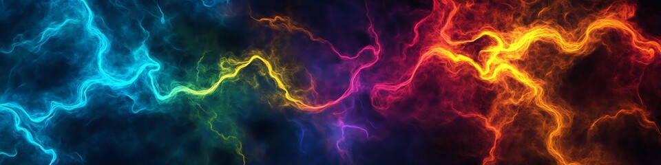 Poster - A vibrant, neon light pattern with a large dark area for text 