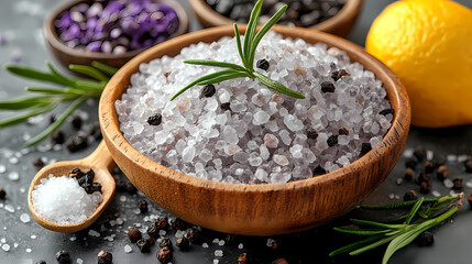 A bowl with salt and lemon on a table