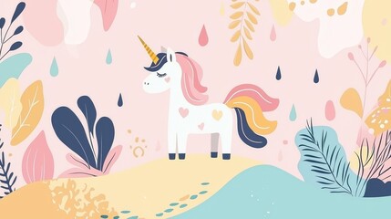  Several small raindrops encircling a unicorn, on a light or dark background