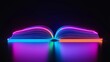 © typepng - An open book illuminated by glowing neon lights in blue and pink colors