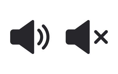 Poster - Speaker and sound icon. Computer voice icon. Megaphone and music icon. Sound pictogram. Musical note. Audio sign. UI UX element. Sound button. Audio system, noise with soft UI, push button.