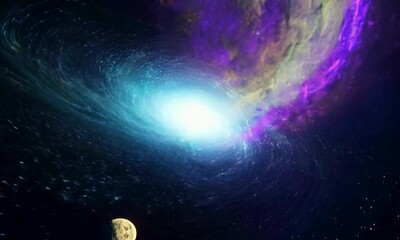 Wall Mural - dolly shot with cosmic radiation: the camera starts close to a source of cosmic radiation, capturing