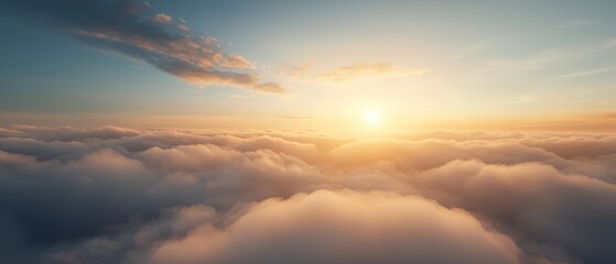 Poster -  The sun sets over clouds in the sky, with the sun positioned at its usual place near the horizon, not in the middle of the clouds or sky