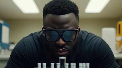 Aufkleber - A Man with a Beard and Sunglasses Looks at Samples