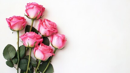 Pink rose arrangement with subtle shadows on white