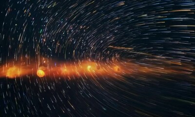 Wall Mural - tracking shot with time-lapsed starfield: the camera starts by focusing on a stationary starfield, t