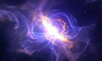 Wall Mural - tracking shot with nebula interaction: the camera starts by focusing on a star interacting with a ne