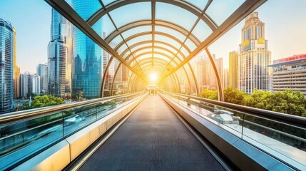 Aufkleber - A Walkway Through Modern Skyscrapers with Glass Roof