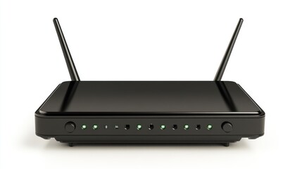 Poster - Black Wireless Router with Antennas and Green LED Lights