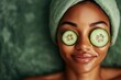 © Lubos Chlubny - Beautiful woman relaxing with cucumber facial mask treatment