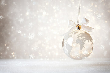 Wall Mural - Christmas World Map Globe Ornament Ball in Silver and Gold Colors