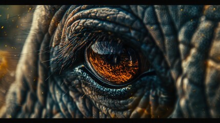 Poster - The photograph captures a striking close-up of an elephant's eye, revealing fine skin textures and a deep, expressive gaze in its natural environment. Generative AI