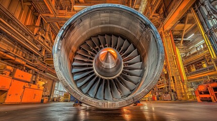 Poster - Jet Engine Close-Up in a Hangar
