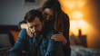 © Stefan - Woman, wife comforts husband, sad depressed man, couple navigating the challenges of their marriage together, love and empathy, support and help in difficult times while, emotional struggles, family
