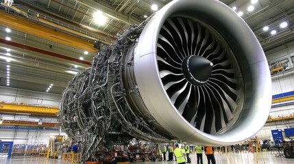 Poster - Airplane Engine in a Factory Setting