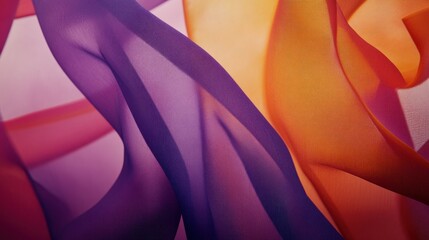 Abstract Texture of Layered Purple, Orange, and Pink Sheer Fabric
