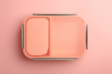 Wall Mural - Empty lunch box on pink background, top view