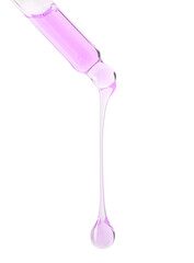 Poster - Cosmetic oil dripping from pipette on white background, closeup