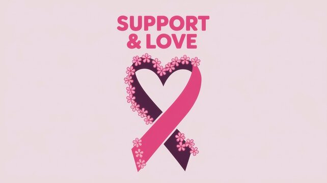 Breast Cancer Awareness Month Pink Ribbon in Shape of Heart