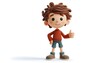 © Mira - Claymation Style Full Body Standing Young Boy Character with Curly Hair, Isolated on White Showing Gesture