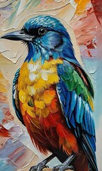 oil canvas closeup conceptual painting tones abstract bird portrait palette painting multicolored kn