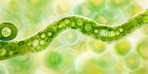 Wall Mural - A microscopic view of a green organism. AI.